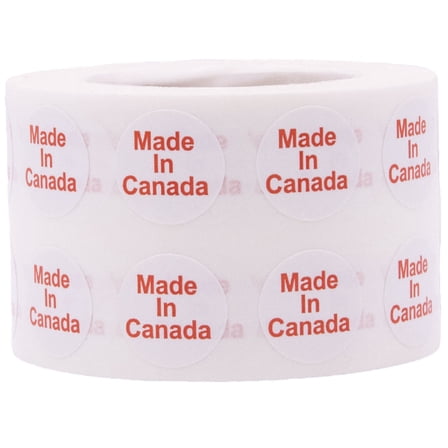 White with Black Made in Canada Circle Dot Stickers, 1/2 Inch Round, 1000 Labels on a Roll