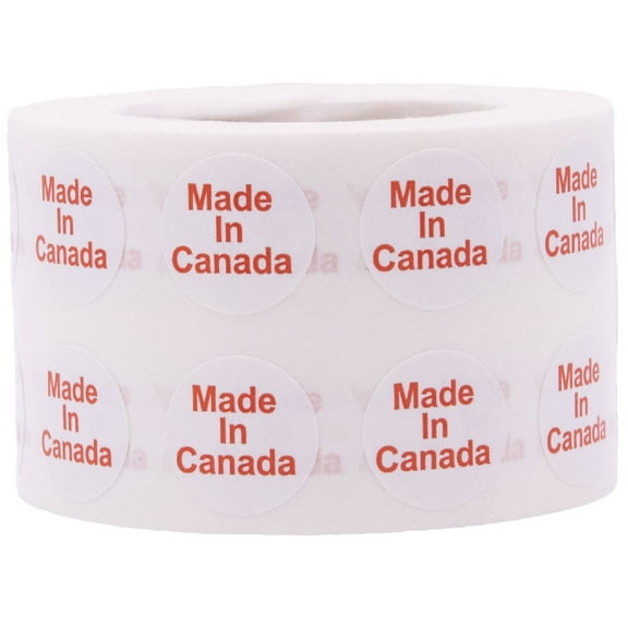 White with Black Made in Canada Circle Dot Stickers, 1/2 Inch Round, 1000 Labels on a Roll