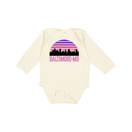 

Inktastic Baltimore Maryland Gifts Retro Sunset Skyline Gift Baby Girl Long Sleeve Bodysuit