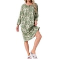 thumbnail image 4 of INSPIRE CHIC Women's Nightgown Long Sleeve Sleepwear Round Neck Tie Front Loungewear Nightshirt with Pocket S Green Floral, 4 of 5