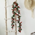 thumbnail image 3 of Tnobhg Christmas Artificial Rattan Garland with Green Leaves Red Berries Indoor Outdoor Wall Hanging Xmas Faux Plants Holiday Party Decoration Photo Props, 3 of 8