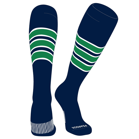 PEAR SOX Striped OTC Baseball, Softball, Football Socks (C) Navy, White, Kelly Green (XS)