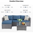 Walsunny 3 Piece Aegean Blue Outdoor Furniture Sectional Sofa Patio Set Silver Gray Rattan