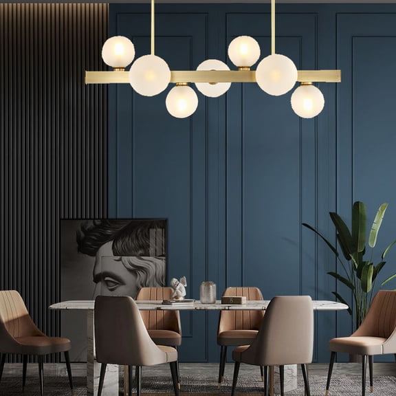 DENEST 7-Light Metal Gold Linear Bubble Chandelier Glass Ball Pendant Light Ceiling Kit Bubble LED Chandelier Glass Ceiling Lamp Pendant Light Fixture