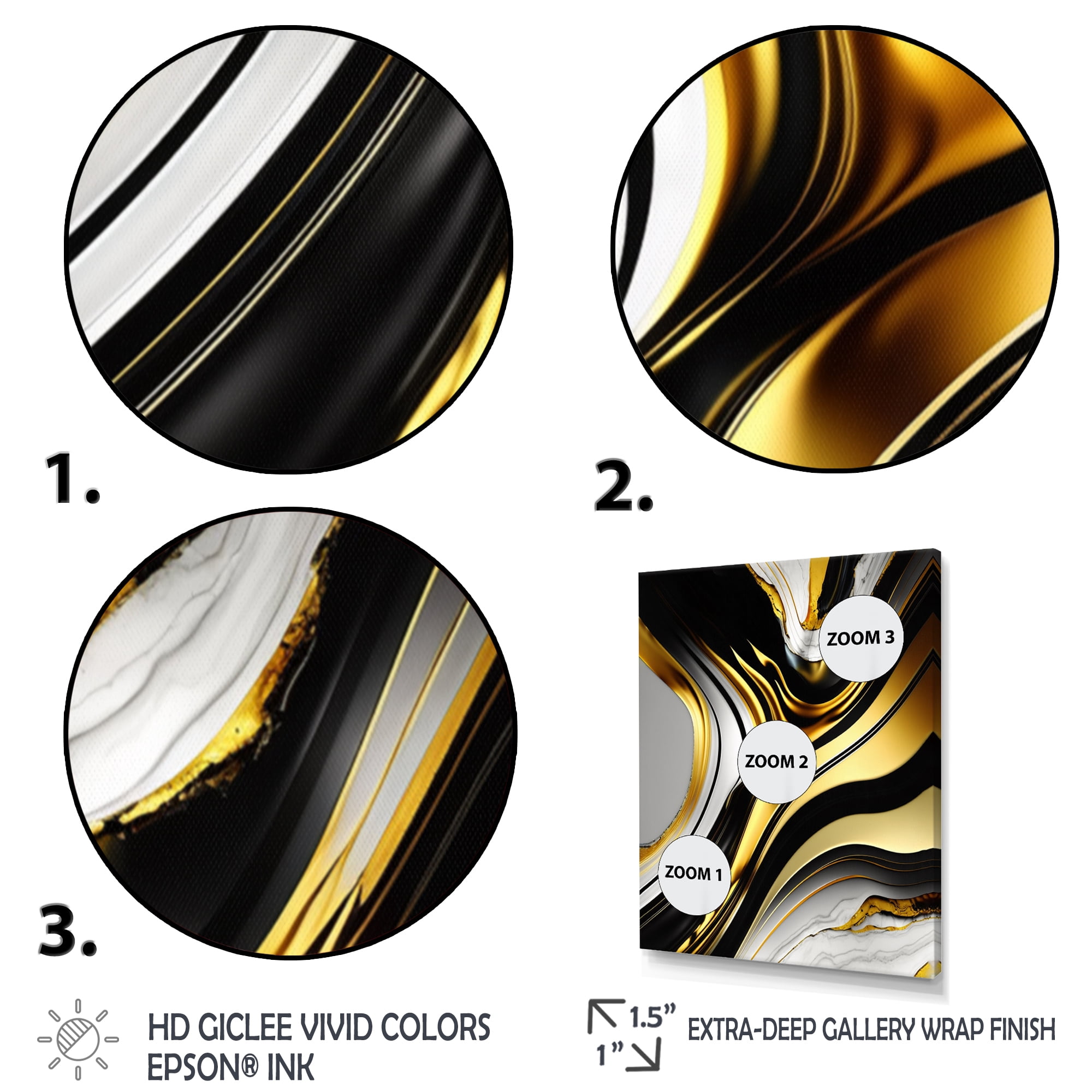Designart Abstract Geode Marble Waves Gold II Canvas Wall Art