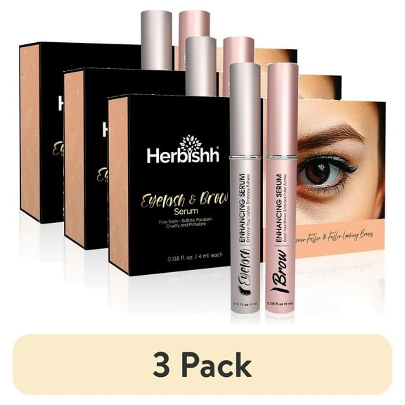 (3 pack) Herbishh Eyelash & Eyebrow Enhancing Serum Combo – Complete Eye Care Growth Formula for Fuller Lashes & Brows, Safe for Lash Extensions, Growth Serum, Fragrance-Free, 0.135 fl. oz each