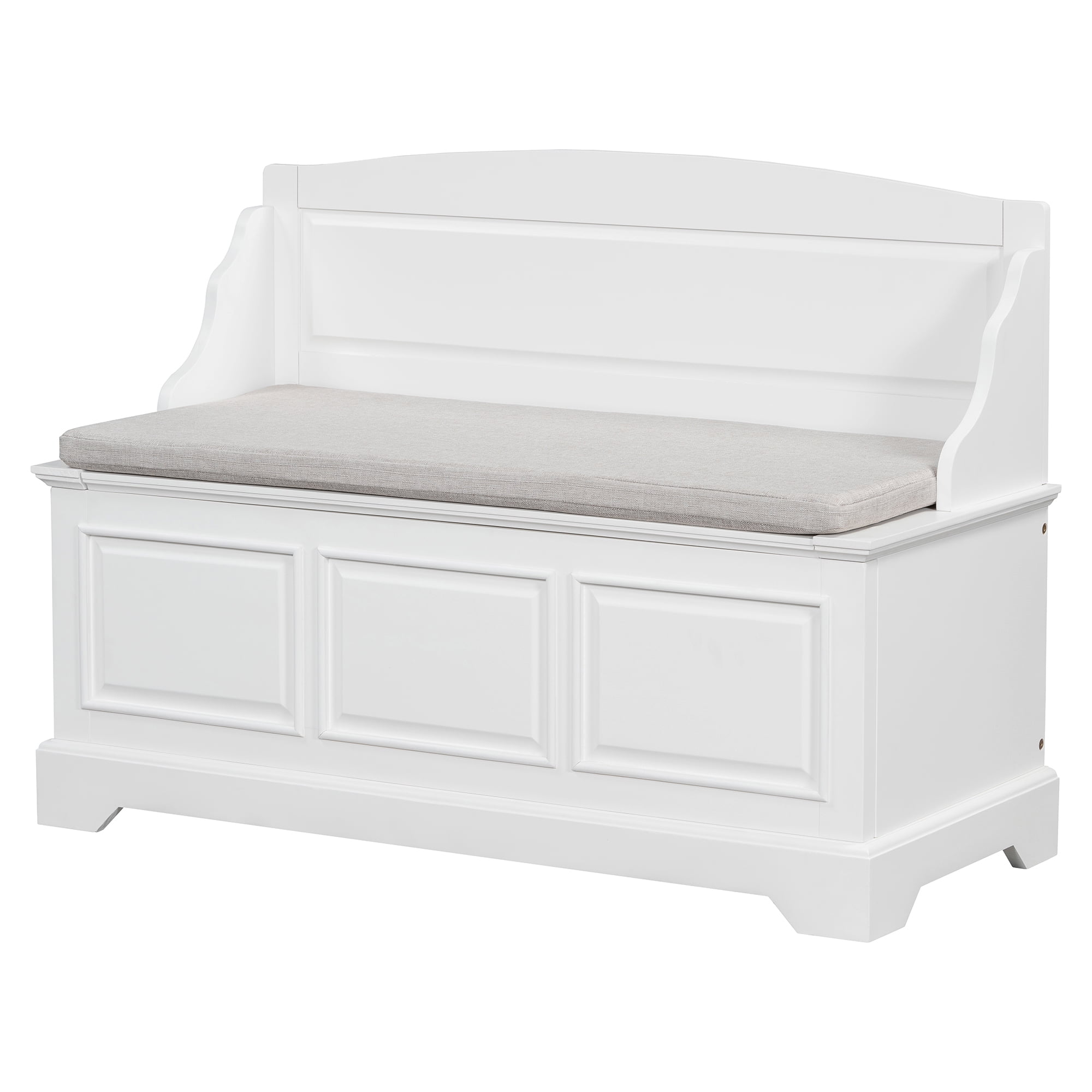 Retro Shoe Storage Bench with Hidden Storage and Cushion, White