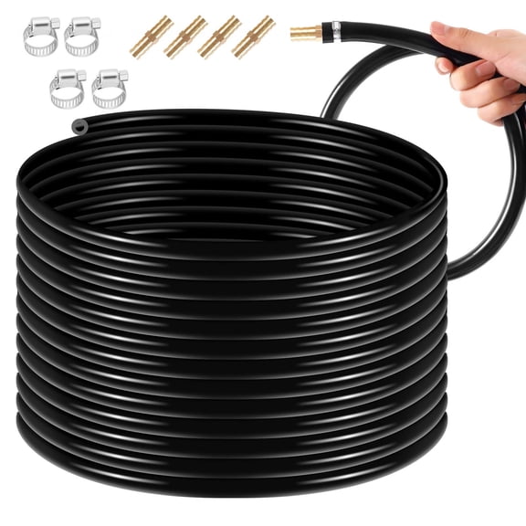 30M Self Sinking Aeration Hose Black 3/8 Inch Weighted Pond Aerator Kit with 4 Copper Menders and 8 Stainless Steel Clamps