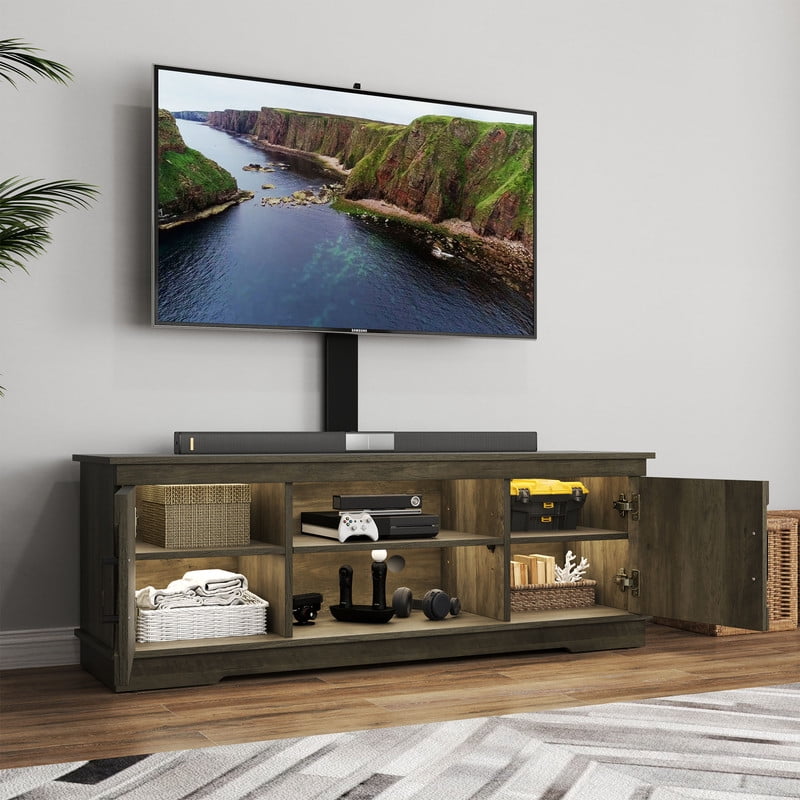 Uforic Farmhouse TV Stand with Mount for 60/65/70 inch TVs, Entertainment Center, Height Adjustable, Rustic Oak