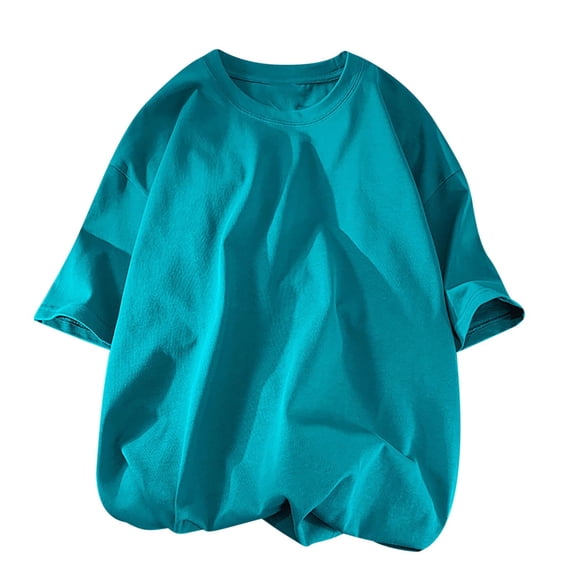 LEKWK Mens T Shirts Solid Color Oversized Tshirts Crew Neck Baggy Shirts Drop Shoulder Casual Shirts Soft Breathable Summer Beach Vacation Streetwear Tee