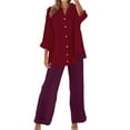 thumbnail image 5 of Pyhlmscde Womens Daily Casual Solid Long Sleeve Shirt Tops Pockets Pants Shirt Trousers Set, Lounge Sets for Women, Two Piece Sets for Women Purple S, 5 of 5