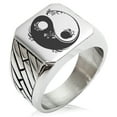 thumbnail image 1 of Stainless Steel Floral Yin Yang Geometric Pattern Biker Style Polished Ring, 1 of 1
