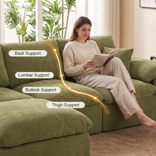 102.3" Modular Sectional Sofa, L-Shape Cloud Couch with Movable Ottoman, Comfy Chenille Deep Seat Sofa with Soft Pillows for Living Room Apartment, Green
