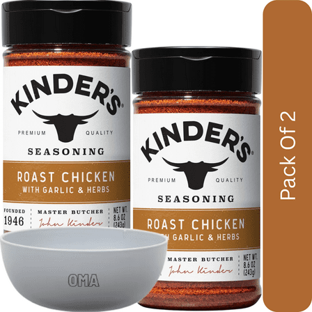 Kinder’s Roast Chicken with Garlic & Herbs Seasoning, 8.75 oz-2pk, With Olive White Bowl By OMA