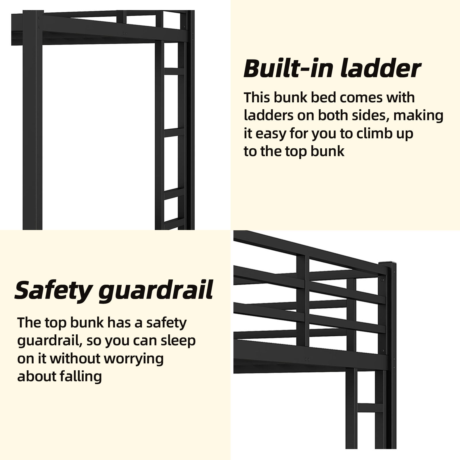 Miniyam Twin XL Over Queen Metal Bunk Bed, Heavy Duty Frame, Fast Assembly, Noise Reduced, Black