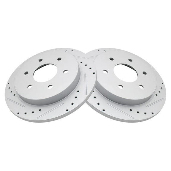 TRQ Rear Performance Brake Rotors Set Premium G-Coated Cross Drilled & Slotted Fits Select 2004-2010 INFINITI QX56 2005-2019 Nissan Armada 2004 Pathfinder Armada 2004-2015 TITAN