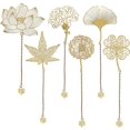 thumbnail image 1 of CHAO 6 marcadores de metal dorado con cadena, marcador hueco, exquisito marcador de hoja de metal, flor de clavel de ginkgo, hoja de arce para amantes de los libros, lectores adolescentes, 1 of 5