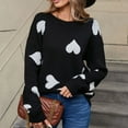 thumbnail image 5 of Valentines Sweaters for Women Peach Heart Pattern Crewneck Sweater Soft Knit Long Sleeve Pullover Casual Comfortable Jumper Top Black S, 5 of 9
