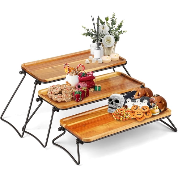 3 Tier Wooden Cupcake Stand, Rustic Acacia Wood Serving Tray & Charcuterie Boards, Large Dessert Table Display Set for Party Decor