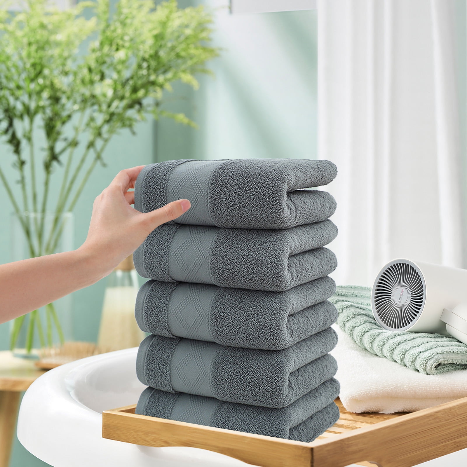 5 Pack Medium Bath Towel Set, Ring Spun Cotton, Lightweight and Highly Absorbent Quick Drying Premium Towels for Hotel, Spa and Bathroom