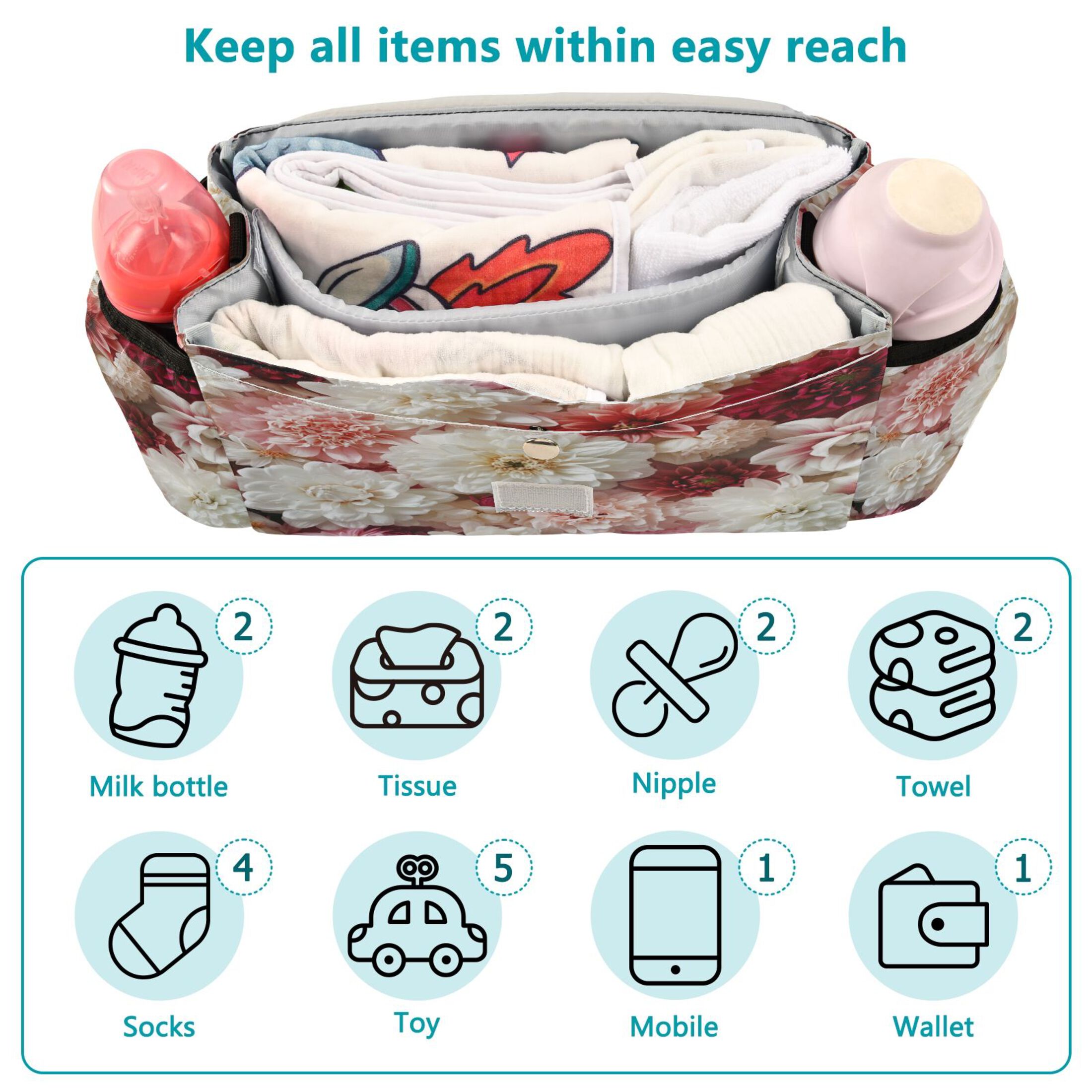 DIXRUYEE Stroller Organizer Spring’s Tender Bloom Printed