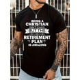 thumbnail image 1 of Men's Navy Blue Fashion Tee - "Being a Christian Isn't Easy" Retirement Plan Print, 100% Cotton, Round Neck, Short Sleeve, Street Style, Machine Washable, Ideal for Spring & Summer, 1 of 4