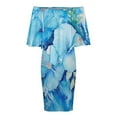 thumbnail image 5 of Blue Hibiscus Watercolor Women's Off The Shoulder Ruffles Summer Wedding Guest Loose Casual Party Beach Dress, 5 of 9