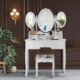 thumbnail image 4 of Gymax Vanity Makeup Set W/7 Drawer Tri-Folding Mirror Dressing Table & Stool Set White, 4 of 10