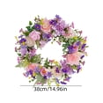 thumbnail image 3 of Spring Wreath for Front Door | Artificial Floral Wreath with Green Leaves & Flowers | Indoor Outdoor Wall Decor for Home Garden Party | 15 Inch Plastic Decorative Wreath, 3 of 7