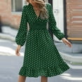 thumbnail image 2 of Summer Saving Wycnly Dresses for Women 2024 Fall Fashion Elastic Waist Loose Flowy Ruffle Swing A Line Midi Dresses Polka Dot Print Long Sleeve V-Neck Knee-Length Formal Dresses for Women Green XL, 2 of 7