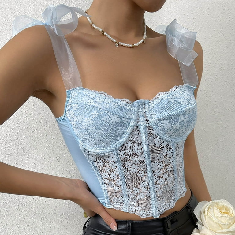 VerPetridure Wireless Bras for Women Women's Fashion Sleeveless Solid Color  Suspender Lace Slim Lingerie Top Blouse
