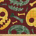 thumbnail image 2 of Ambesonne Halloween Fabric by the Yard Upholstery, Spooky Skulls and Bones, 5 Yards, Pale Orange and Hunter Green, 2 of 5