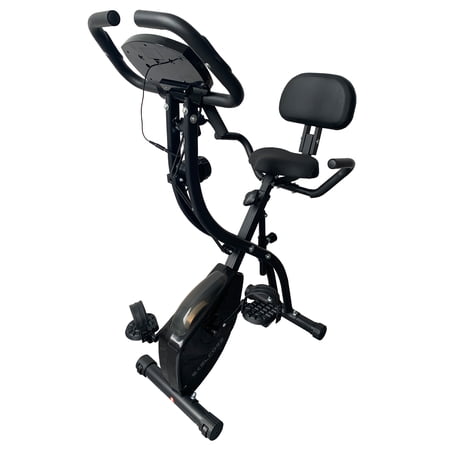 Skelcore 3 in 1 Folding Exercise Bike with 8 Resistance Levels  Built-in Resistance Tube with Handle  Pulse Monitor  Tablet Holder  LCD Screen  Compatible with Zwift  Kinomap  Fitshow