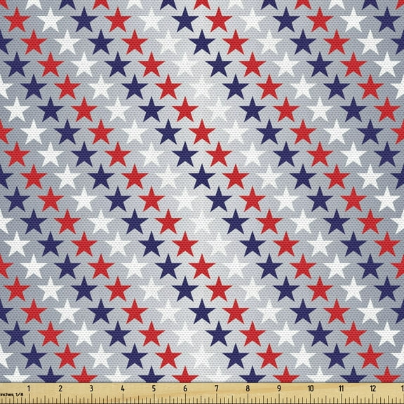 Ambesonne USA Fabric by the Yard Upholstery, Patriotic Western Salute, 10 Yards, Grey Indigo Red