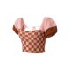 thumbnail image 2 of Sunloudy Tops cortos para mujer, cuello cuadrado, manga corta, contraste de color, estampado a cuadros, suéter, camisa de punto para damas jóvenes Sunloudy  S M L, 2 of 7