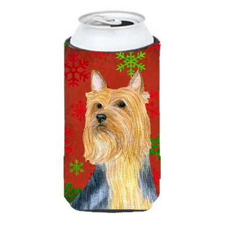 

Silky Terrier Red Green Snowflake Holiday Christmas Tall Boy bottle sleeve Hugger