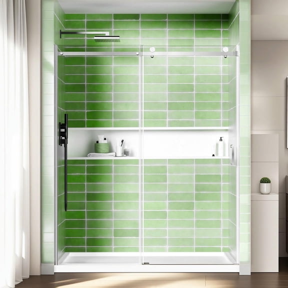 Resenkos Frameless Shower Door 60x72in, Adjustable 58-60in, Tempered Glass, Left/Right Opening, Silver