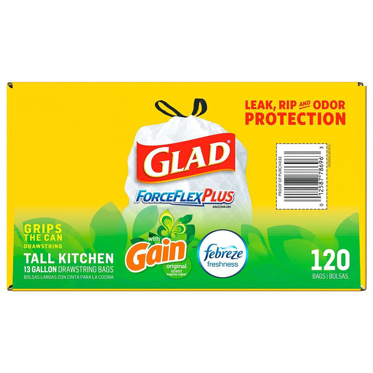 Glad ForceFlex OdorShield Drawstring Trash Bags, Gain Scent, 13 Gallon., 120 Count