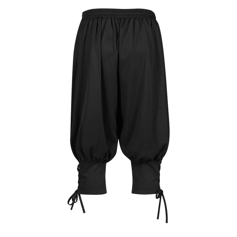 Mens Medieval Capri Pants Vintage Banded Pirate Pants Navigator Renaissance  Costume Elastic Waist Below Knee Shorts 