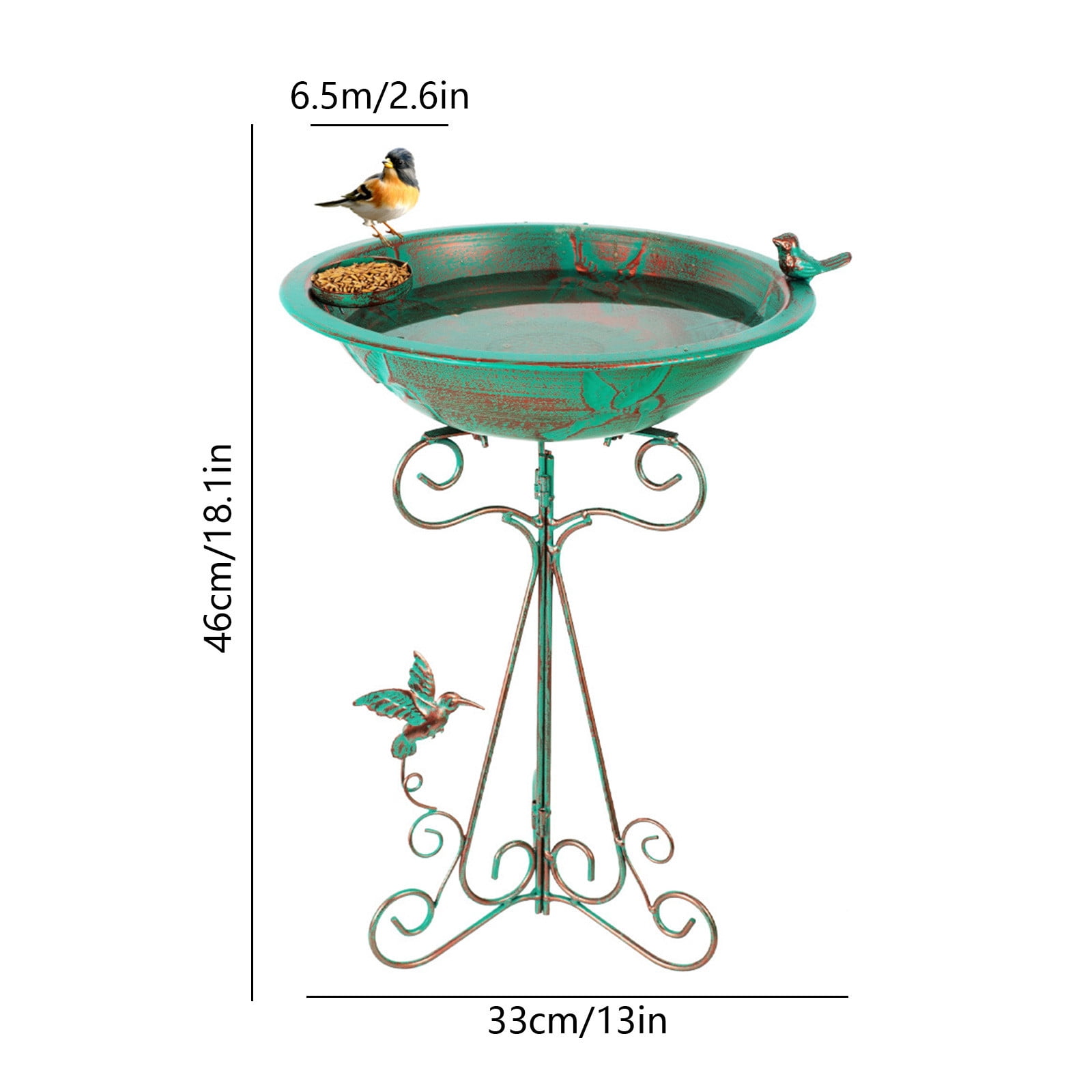 Bird Bath 13" Dia Bowl, Metal Birdbath with Feeder, Pedestal Bird Baths for Outside Outdoors Garden Patio Yard