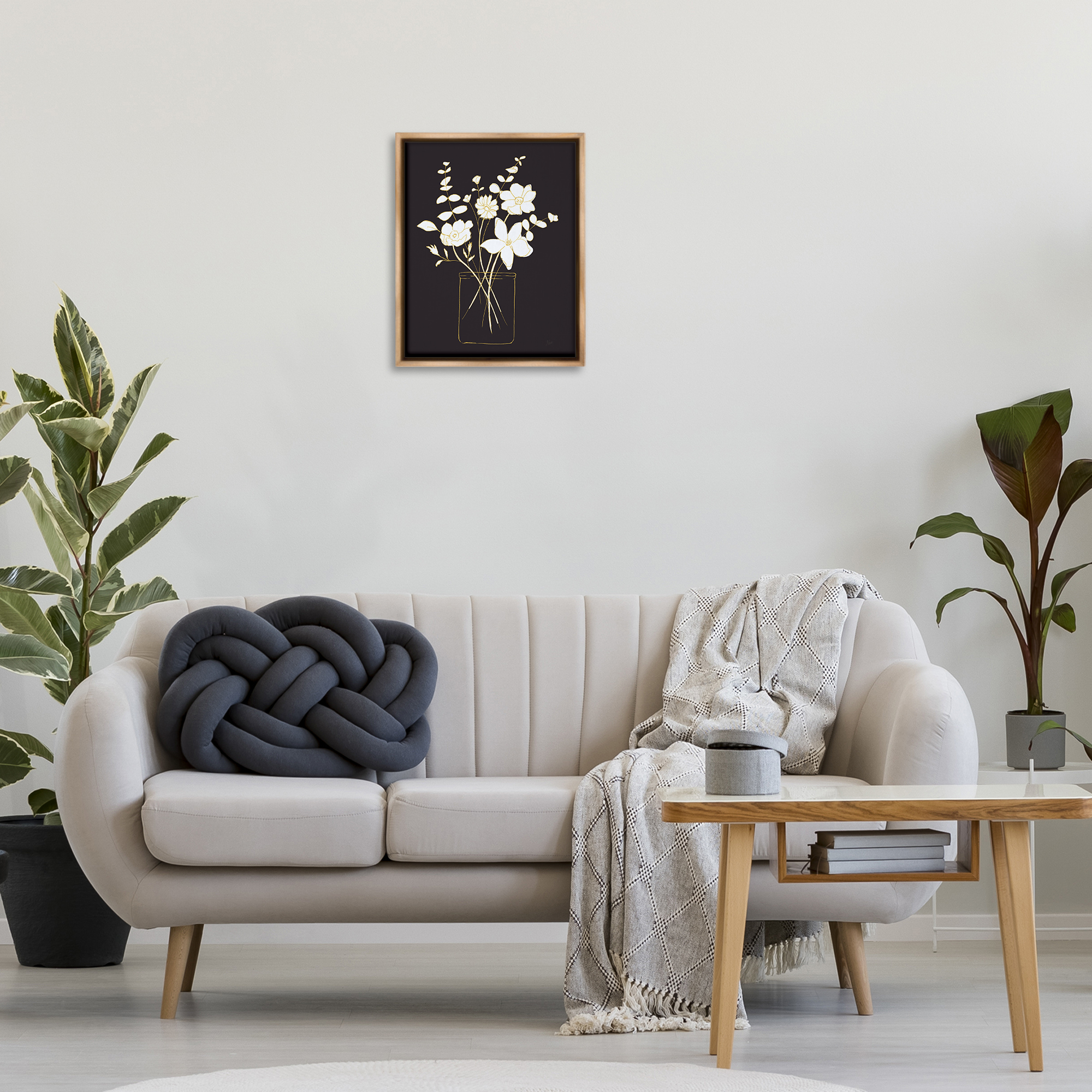 Stupell Industries Classy White Flowers Botanical & Floral Painting Brown Floater Framed Art Print Wall Art, 17 x 21