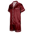 thumbnail image 7 of Cozy Couple Pajamas Set Short Sleeve Collar Button Down Tops with Side Slit Short Pants Sleepwear for Women Wine,XL, 7 of 7