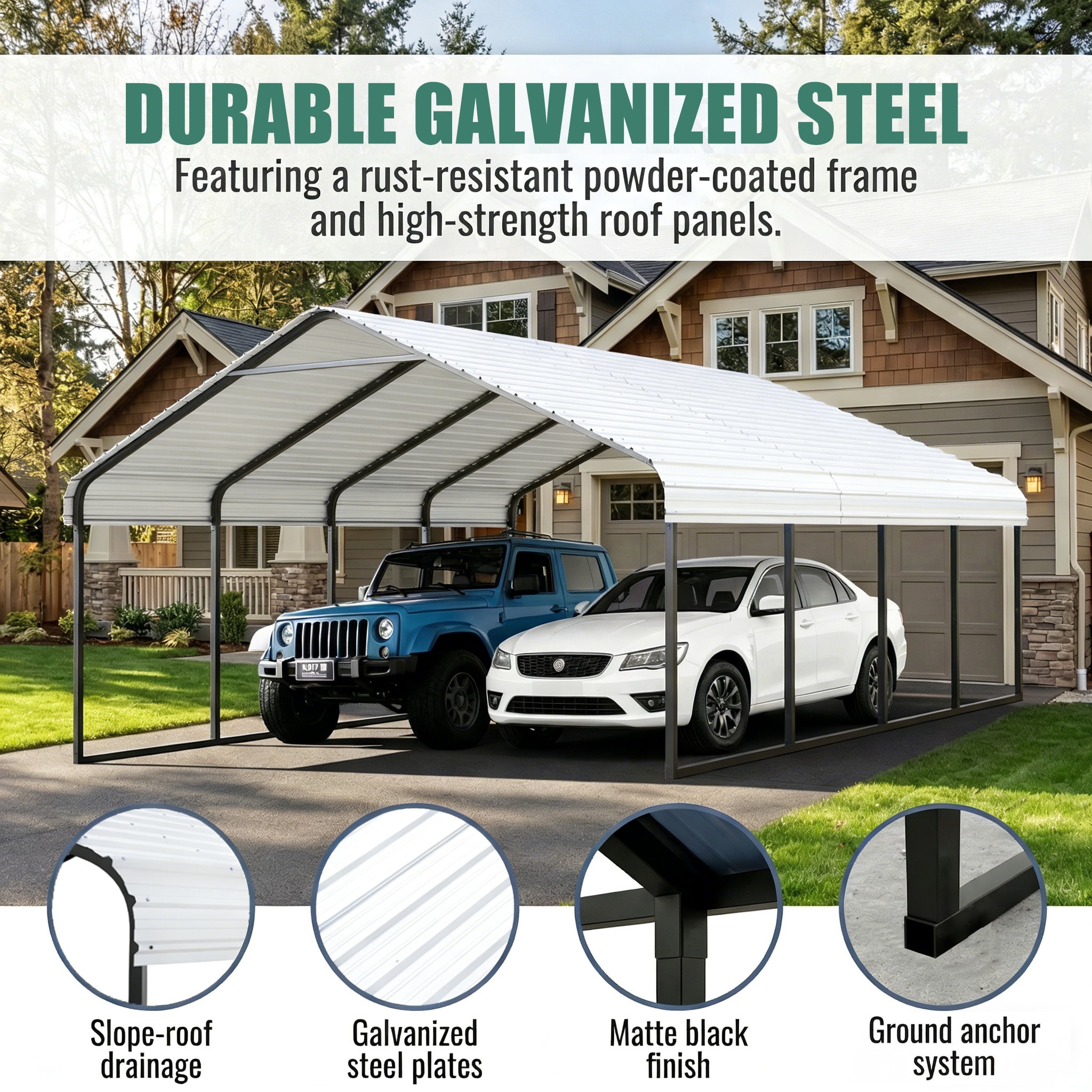10x20 FT Heavy-Duty Portable Garage Carport Canopy with Reinforced Galvanized Steel Frame, All-Weather Shelter for RV Boat Truck Van Storage