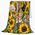 thumbnail image 2 of Playful Kittens Sunflower Garden, Playful Pet Portrait Pattern, Warm Flannel Blanket for Living Room and Reading Nook, Cat Lovers Friendship Gift, Pet Lover Home Decor, 2 of 9