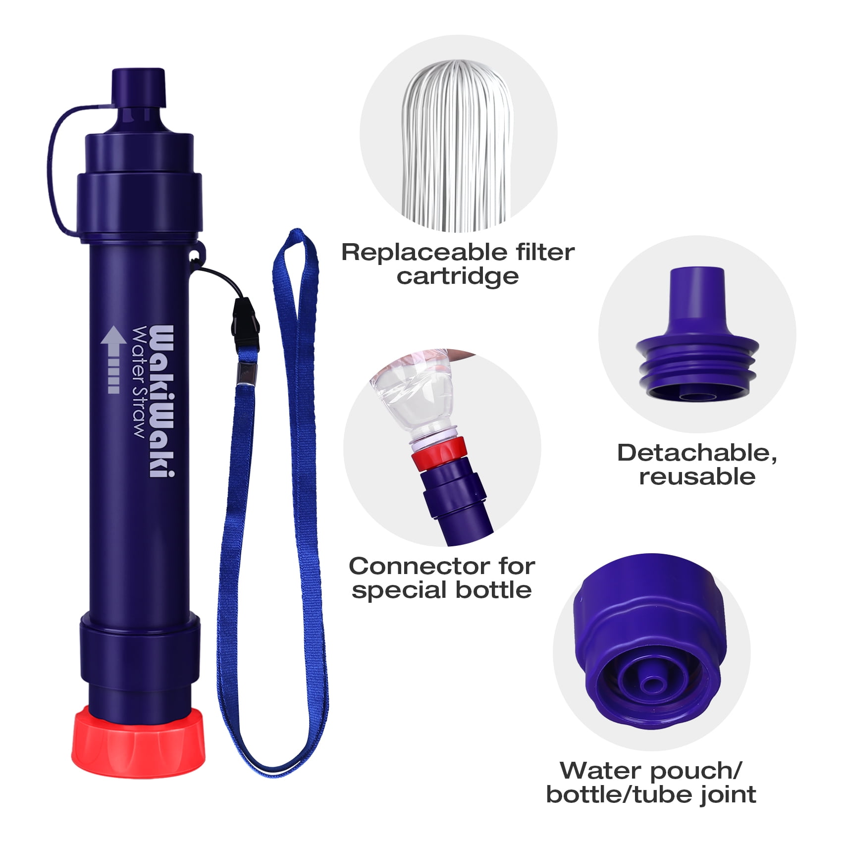 Membrane Solutions Straw Water Filter, Portable Personal Water Filter,  Detachable 4-Stage 0.1-Micron Water Purifier Emergency Kits for Camping  Backpacking Hiking Biking Travel Survival, 4 Pack 
