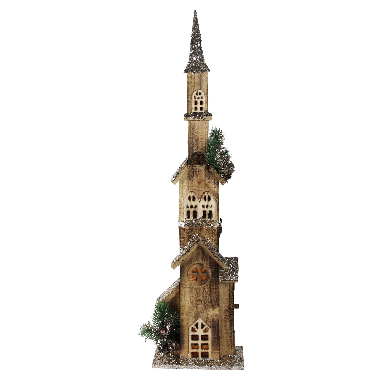 Northlight 27.5 in. LED Lighted Multi Level Brown Wooden Church