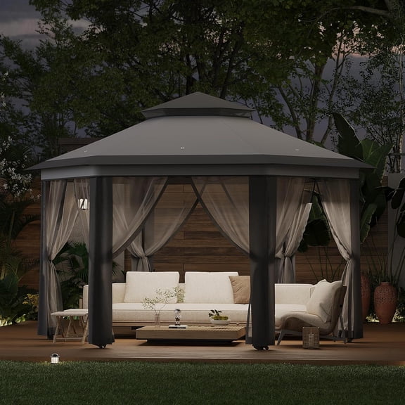 13X13 Pop Up Gazebo, Outdoor Canopy Tent with Mosquito Netting, Double Vented Roof Sun Shelter with Adjustable Heights, Outdoor Gazebo for Backyard &  Furniture