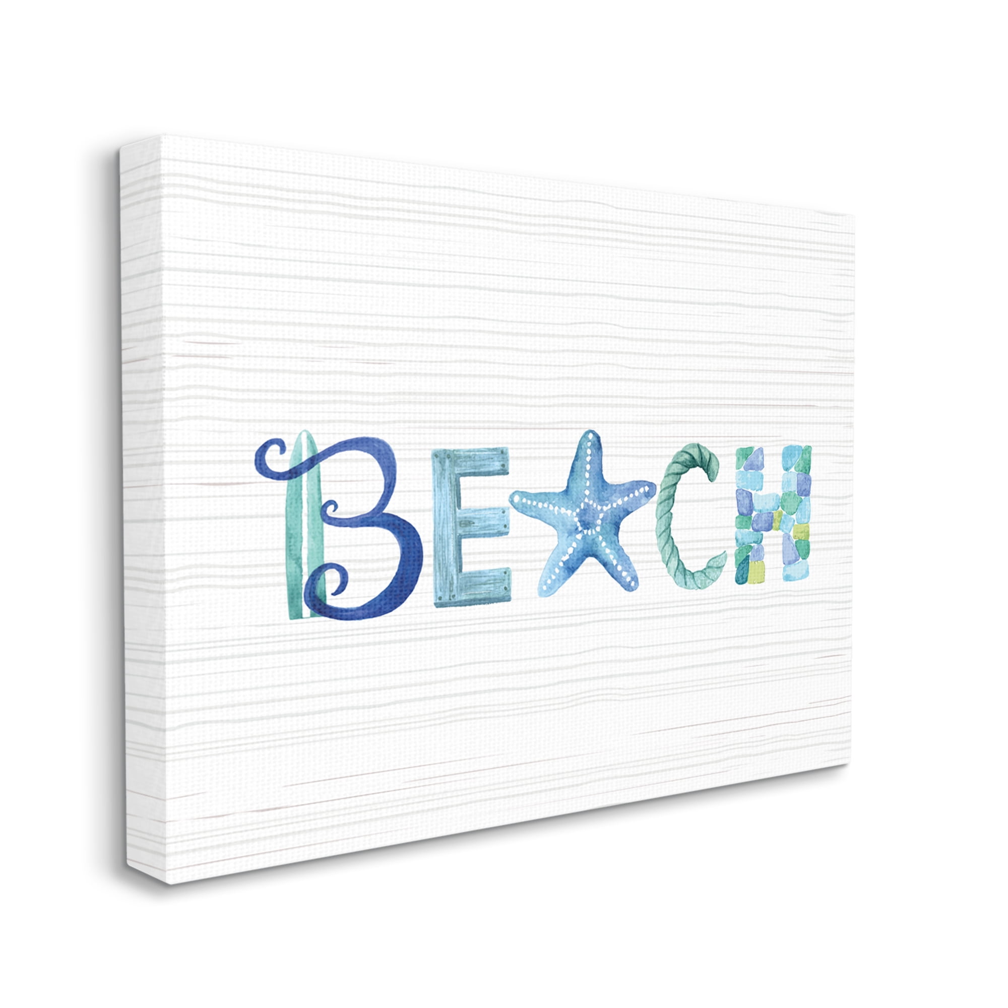 Stupell Industries Beach Letters Typography Sea Life Pebbles Rope Graphic Art Gallery Wrapped Canvas Print Wall Art, Design by Sharon Lee