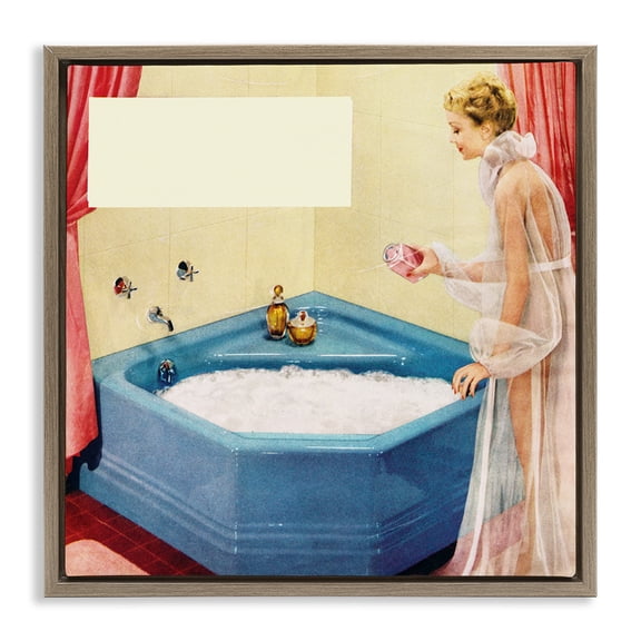 Stupell Industries Art Deco Vintage Bubble Bath Girl Brown Floating Frame Canvas Art, 18 x 18, by Kathy Alper