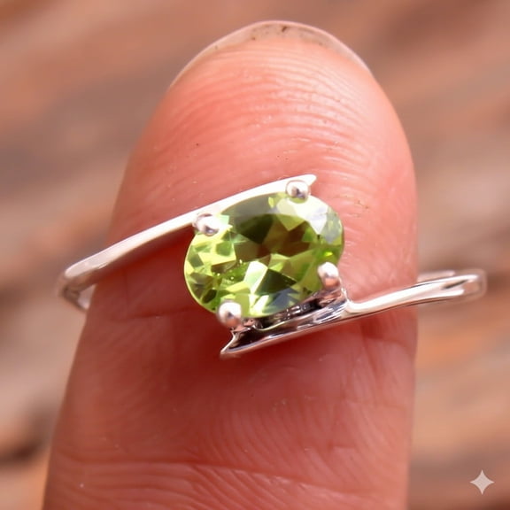 2CT Oval Cut Lab Created Peridot Solitaire Engagement Ring 14k White Gold Plated